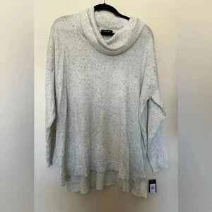 Verve Ami Cowl Neck Sweater with Rib Detail in Ivory with Black Flecks Size 1X